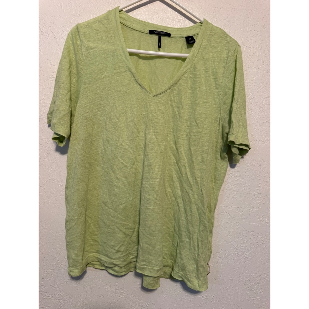 Scotch & Soda Maison Scotch Sun Ray Lime Green 100% Linen V-Neck Tee Large